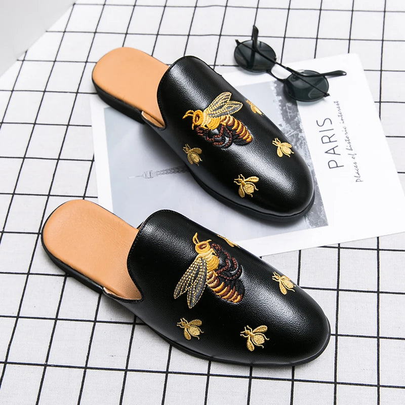Men's Black Half Shoes For Men Leather Loafers Shoes Man Mules Casual Shoes Male Footwear Fashion Social Mocassins Summer 2023