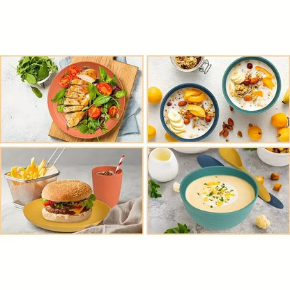 32 Pcs Kitchen Wheat Straw Dinnerware Set, Service For 8, Plastic Reuasble Dinner Dishes Serving Plate Set For Kitchen, Including Dinner Plate, Dessert Plates, Bowl, Cup