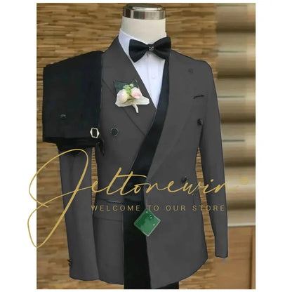 Double Breasted White Black Wedding Suits for Men Fashion Slim Fit Groom Best Man Wedding Tuxedo Formal Prom Wear 2 Pieces Set