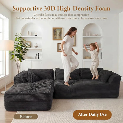 Boneless Couch with Chaise, Deep Seat Comfy Cloud Modular Sofa Corduroy Memory Foam Sectional Couches ,Customized
