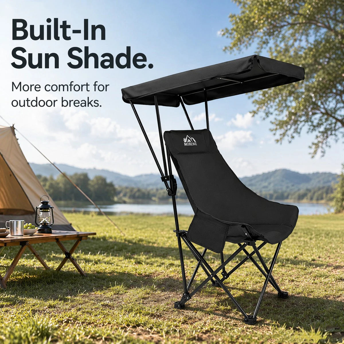 2026 New Camping Chair with Shade Detachable Outdoor Folding Chair with Sun Shelter Umbrella Adjustable Canopy Cover Foldable
