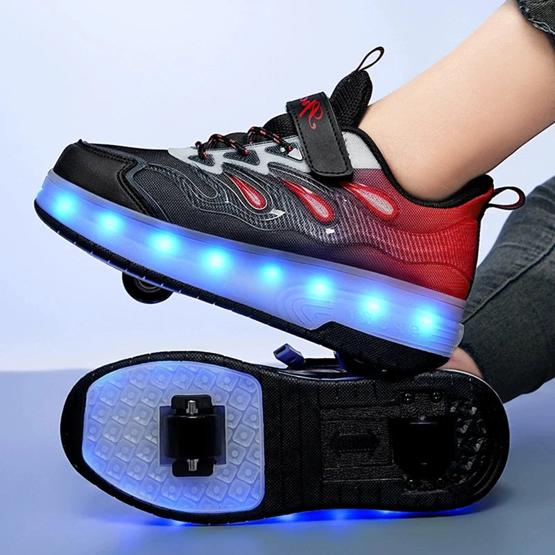 Children LED Flashing Luminous Two Wheels Roller Skate Shoes Kids Boys Girls Glowing Sport Sneaker Skateboard USB Charging Shoes
