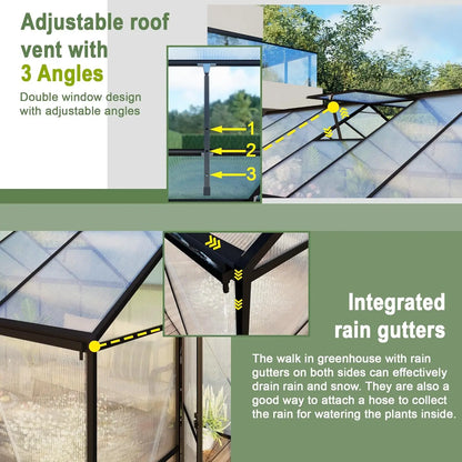 8X10 FT Greenhouses for Outdoors, Aluminum Large Polycarbonate Greenhouse, Quick Setup Walk in Green House with, Customized