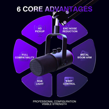 Professional USB Gaming Podcast Condenser MicrophoneKit with Adjustable Metal Boom Arm, 360° Rotatable Design,ENC Noise Reduction, HD Sound Pickup, Easy 1-Touch &Gain Control for PC Laptop Twitch YouTube StreamingRecording,