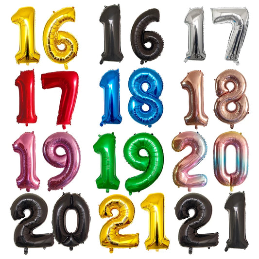 2Pcs 32 Inch Gold Silver Black Blue Red Helium Foil Number Balloon 16 17 18 19 20 21 Happy Birthday Party Decoration Supplies