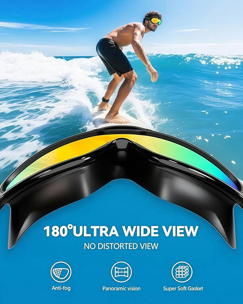 Adult Wide View Swim Goggles Anti-Fog Anti-UV No Leak Swimming Glasses with Earplugs for Men And Women Youth