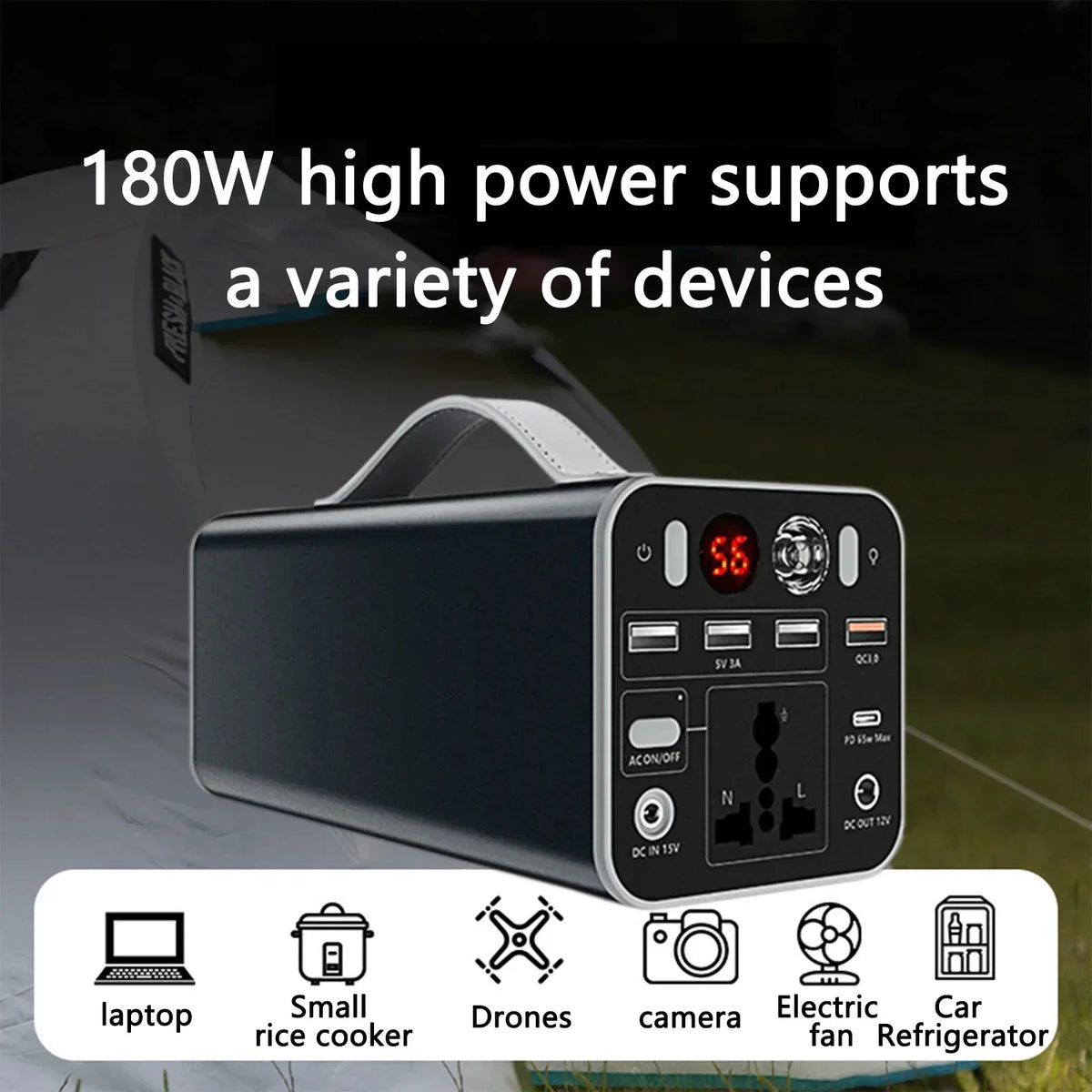 PURFIELD 150W 156Wh Portable Power Station 110V/220V Solar Generator Outdoor Emergency Mobile Power Bank For Camping Power LED
