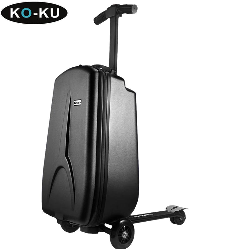 KO-KU Foldable Scooter Suitcase 4-15 Years Old Children Riding Large Capacity Suitcase on Wheels 18Inch Carry-on Trolley Case