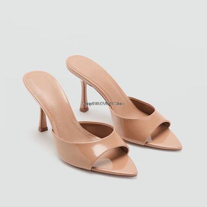 Women's High Heel Sandals 2026 Spring Summer New Painted Leather Fashionable Elegant Sandals Outdoor Wearable High Heel Slippers
