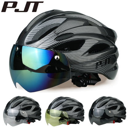 PJT Ultra-Light Magnetic Goggles Bicycle Helmet Lightweight PC Shell & EPS Foam Construction Cycling Helmet MTB Bike Helmet