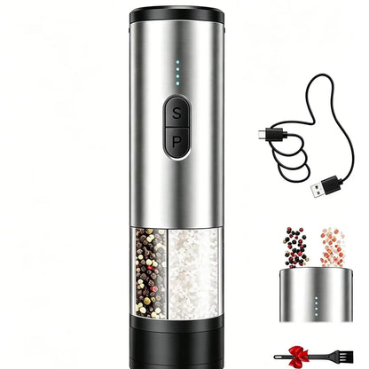 Rechargeable Electric Salt and Pepper Grinder with LED Light, Adjustable Coarseness, Designed for One-Handed Kitchen Cooking