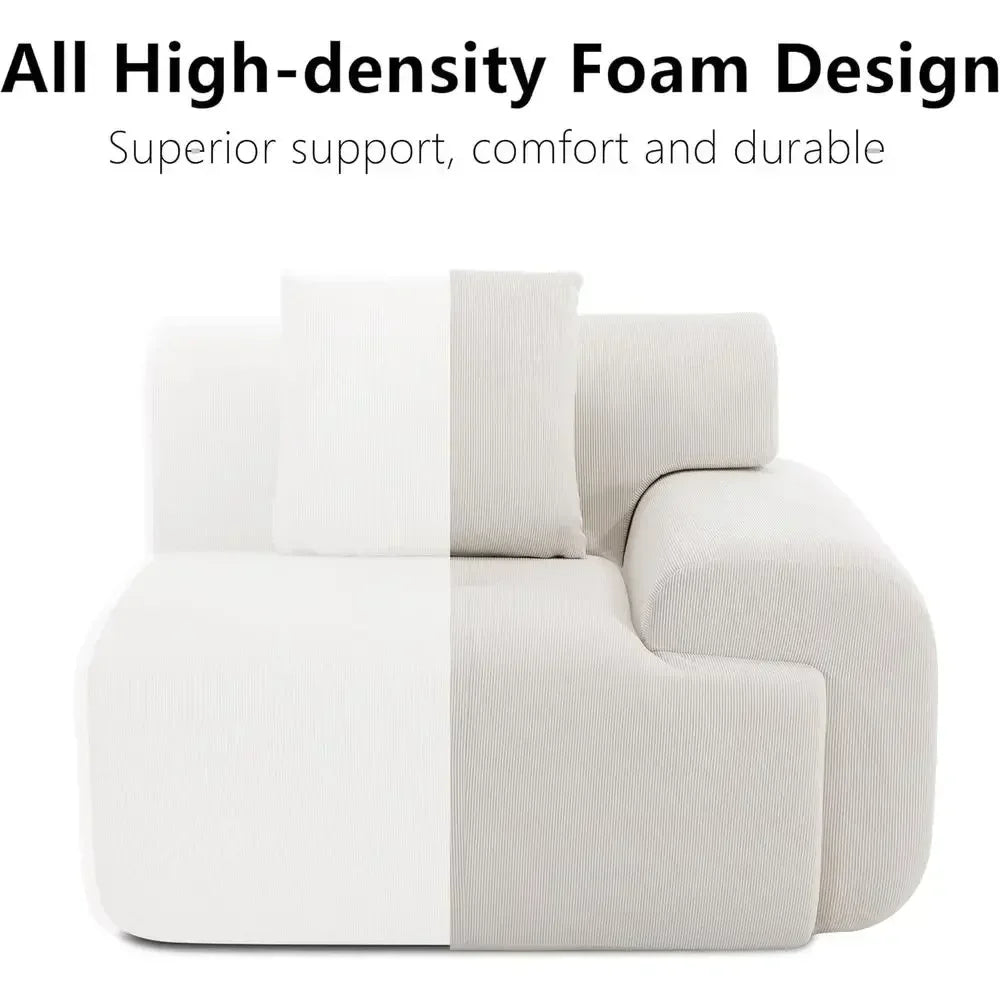 Heavy-Duty 122 Sectional Sofa with Ottoman, Premium Corduroy, 1200lbs Capacity, High-Density Foam (Beige, 3 Seater & 1 Ottoman)