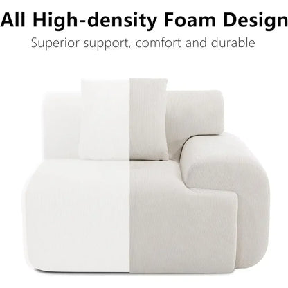 Heavy-Duty 122 Sectional Sofa with Ottoman, Premium Corduroy, 1200lbs Capacity, High-Density Foam (Beige, 3 Seater & 1 Ottoman)