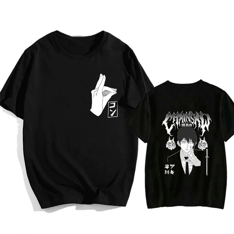 90s Japanese Anime Chainsaw Man T Shirt Cartoon Pochita T-shirt Makima Harajuku Graphic Tees Unisex Clothing Tops Tshirt Manga