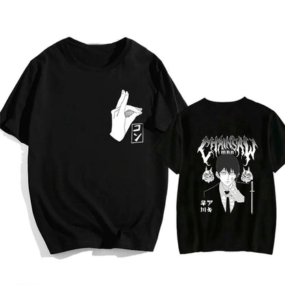 90s Japanese Anime Chainsaw Man T Shirt Cartoon Pochita T-shirt Makima Harajuku Graphic Tees Unisex Clothing Tops Tshirt Manga