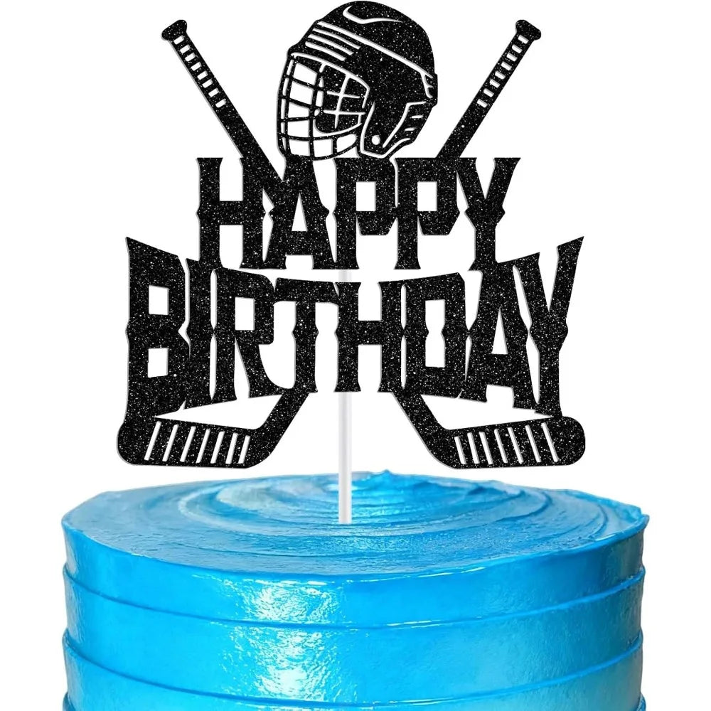 Hockey Happy Birthday Cake Topper, Ice Hockey Player Lover Fans Birthday Decorations,  Birth Day Party Decoration Supplies