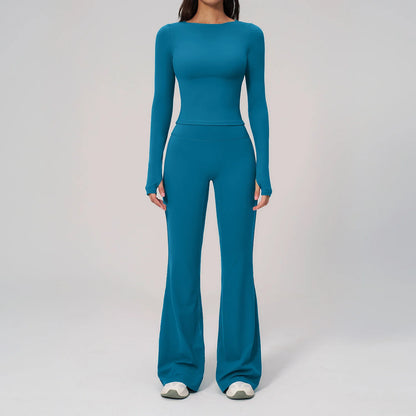Two Pieces Yoga Set Slim Long Sleeved Gym Set High Elasticity Leggings Sportswear Women's Fitness Cycling Pilates Sports Suits