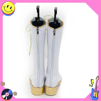 Hot Aesthetic White Leather Cosplay Boots - Halloween Comic-con Carnival Role Play Shoes