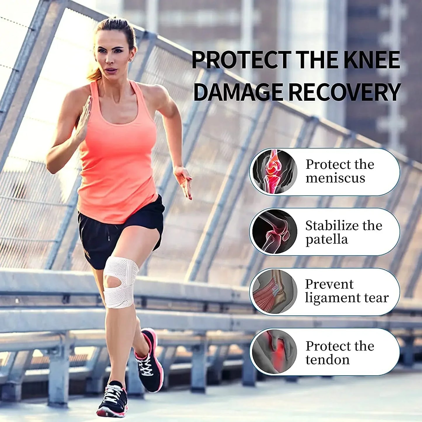 Knee Brace with Side Stabilizers,Breathable Adjustable Knee Support for Meniscus Tear Knee Pain ACL Arthritis Injury Recovery