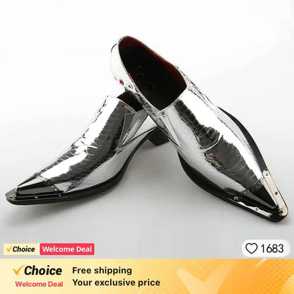 Fashion Gentleman Dressing Shoes Metal Pointed Toe Patchwork Crystal Designer Wedding Party Brand Customized Shoes Men Plus Size