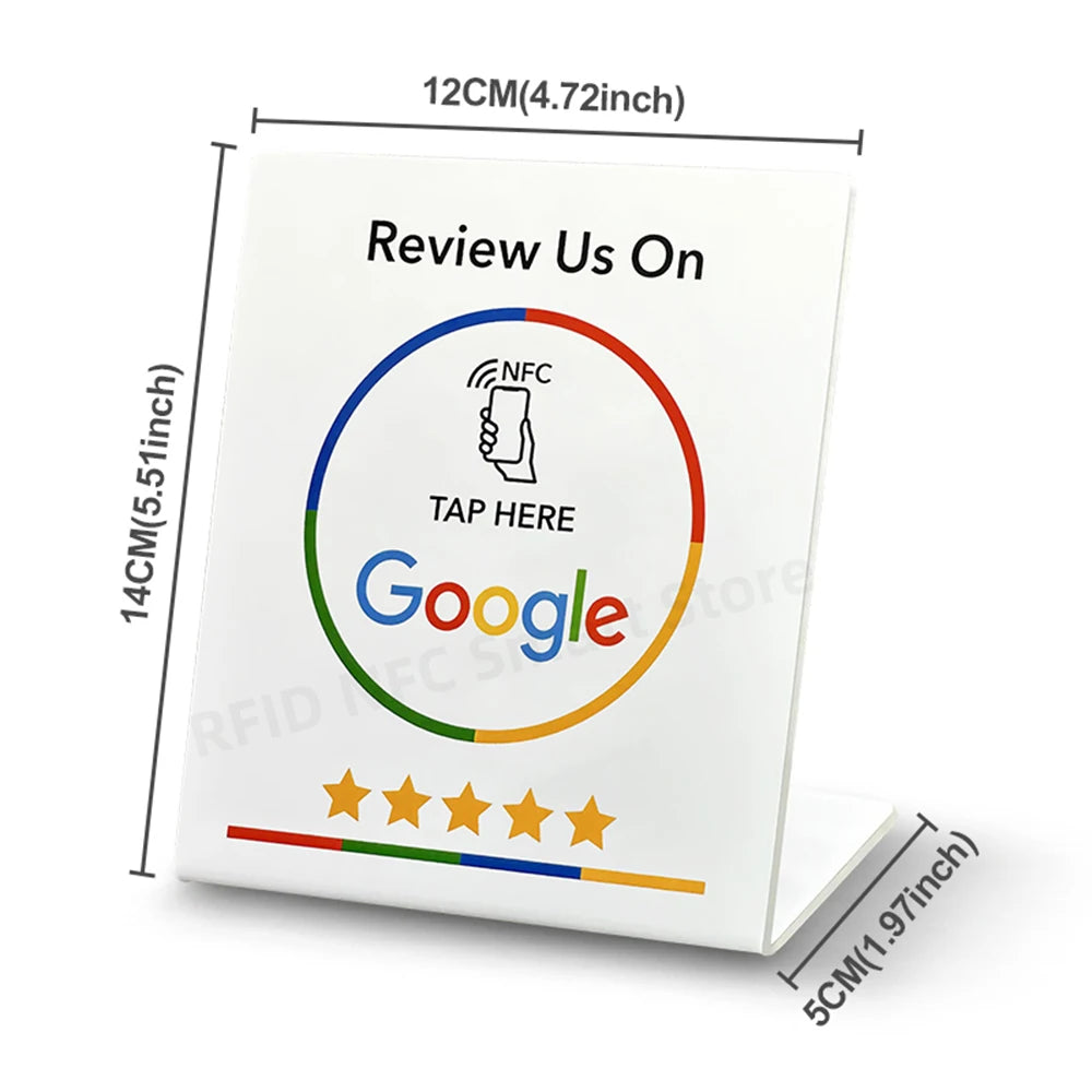 NFC Station table Tag 13.56Mhz programmable Compatible Google Review Card NFC Reviews display bending Card Acrylic Table Sticker