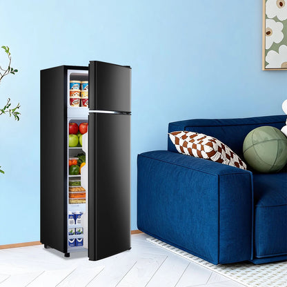 Mini Refrigerator with Top Freezer 66 Liter Dual Door Small Refrigerator with 7-Level Adjustable Thermostat for Office, BLACK