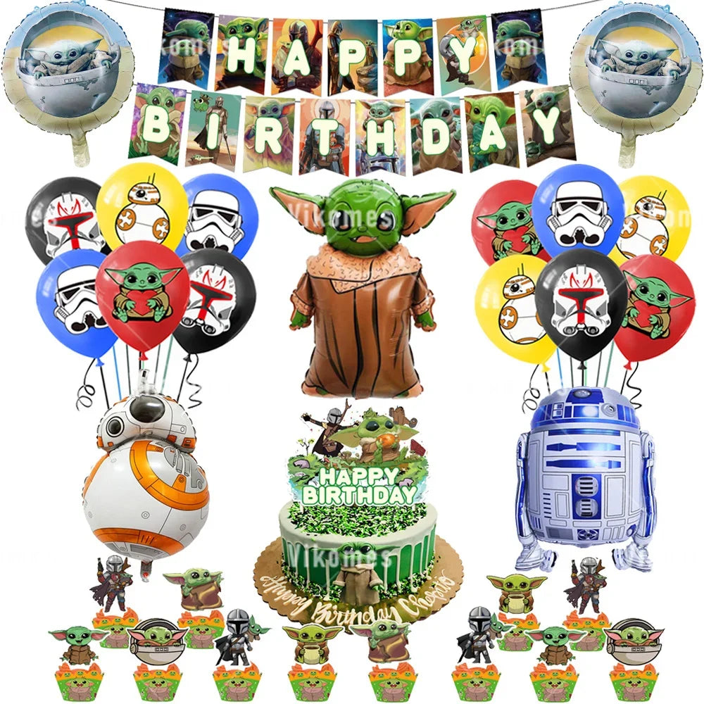 Green Yodaed Latex Balloons Hero Master Robot Foil Ballons Happy Birthday Party Banner Tableware Cake Topper Decoration Kid Toy
