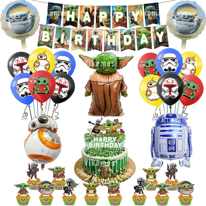 Green Yodaed Latex Balloons Hero Master Robot Foil Ballons Happy Birthday Party Banner Tableware Cake Topper Decoration Kid Toy