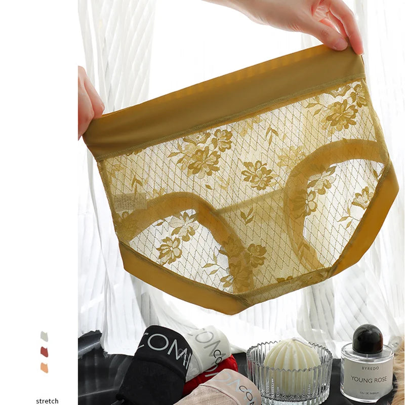 4PCS Women Seamless Panties Transparent Briefs Plus Size Lace Antibacterial Panties