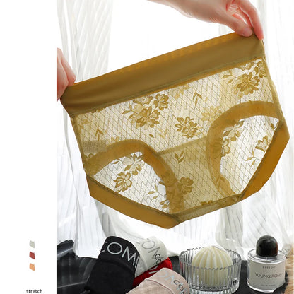 4PCS Women Seamless Panties Transparent Briefs Plus Size Lace Antibacterial Panties