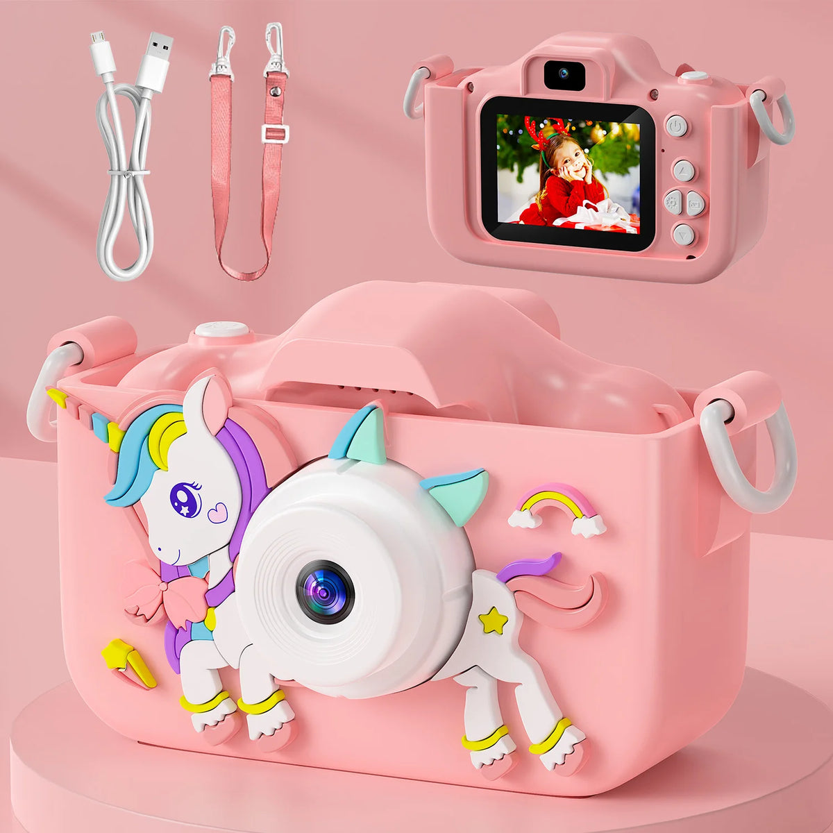 Kids Camera Girls Selfie Camera 1080HD Video Photography Digital Camera for Kids with Silicone Case Toy Camera Birthday Gifts