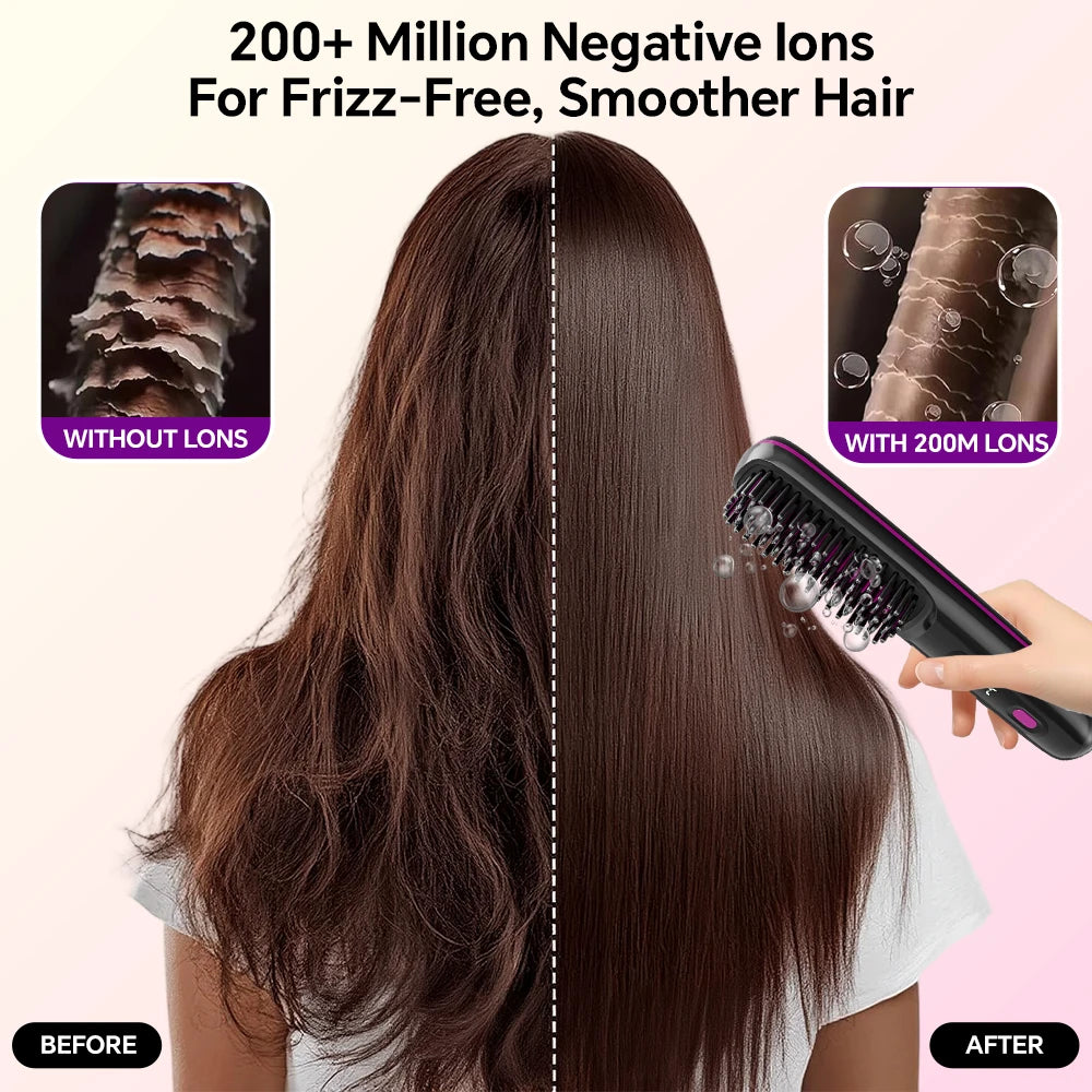 Ionic Straightening Comb, Hair Straightener Brush Ceramic Hot Comb for Women - 20s Fast Heating, 3 Temp Settings and LED Display