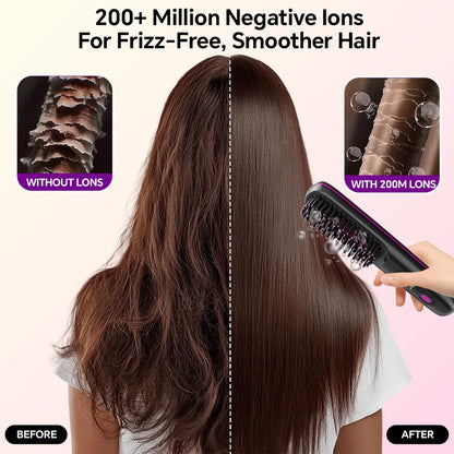 Ionic Straightening Comb, Hair Straightener Brush Ceramic Hot Comb for Women - 20s Fast Heating, 3 Temp Settings and LED Display