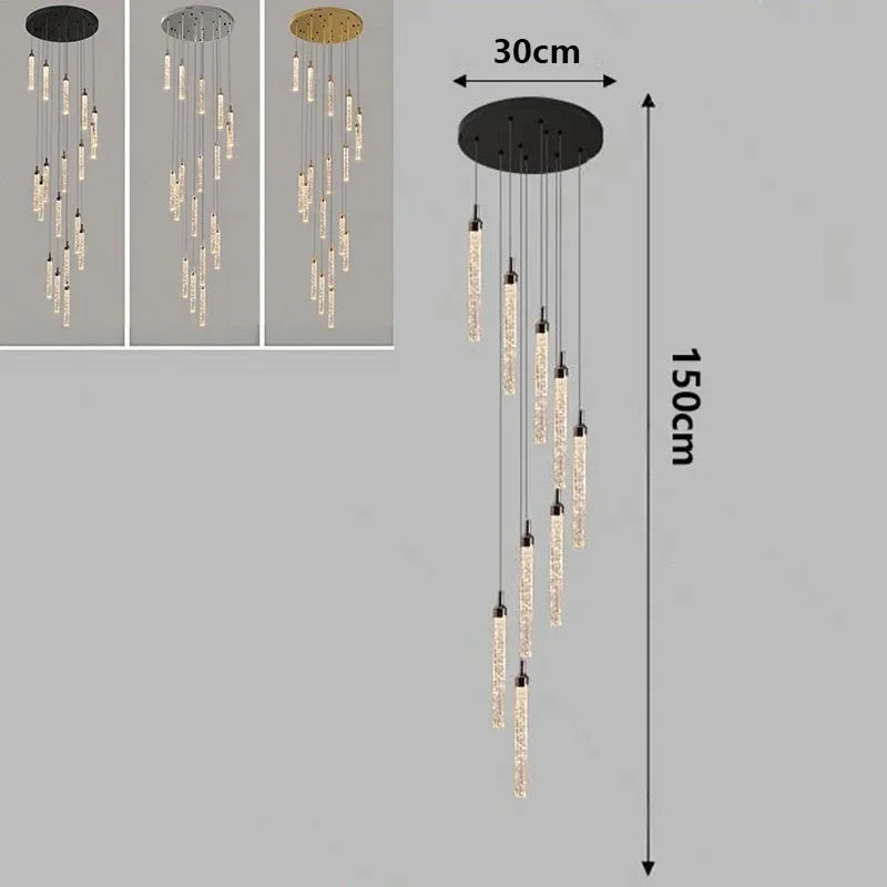 Nordic Minimalist Crystal Chandeliers Staircase Chandeliers Ceiling Lights Loft Double-Floor Rotating Minimalist Pendtant Lamps
