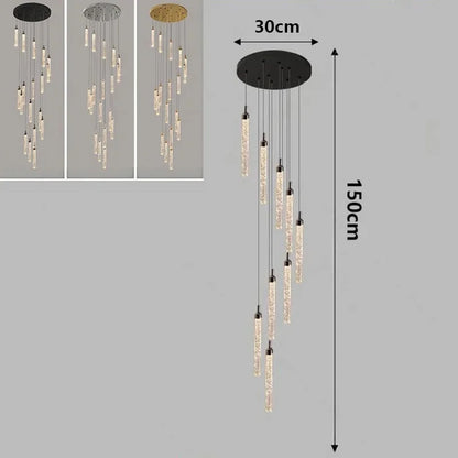Nordic Minimalist Crystal Chandeliers Staircase Chandeliers Ceiling Lights Loft Double-Floor Rotating Minimalist Pendtant Lamps
