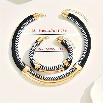 2PCS Set New Fashion Black and White Thick Double Line Metal Tube