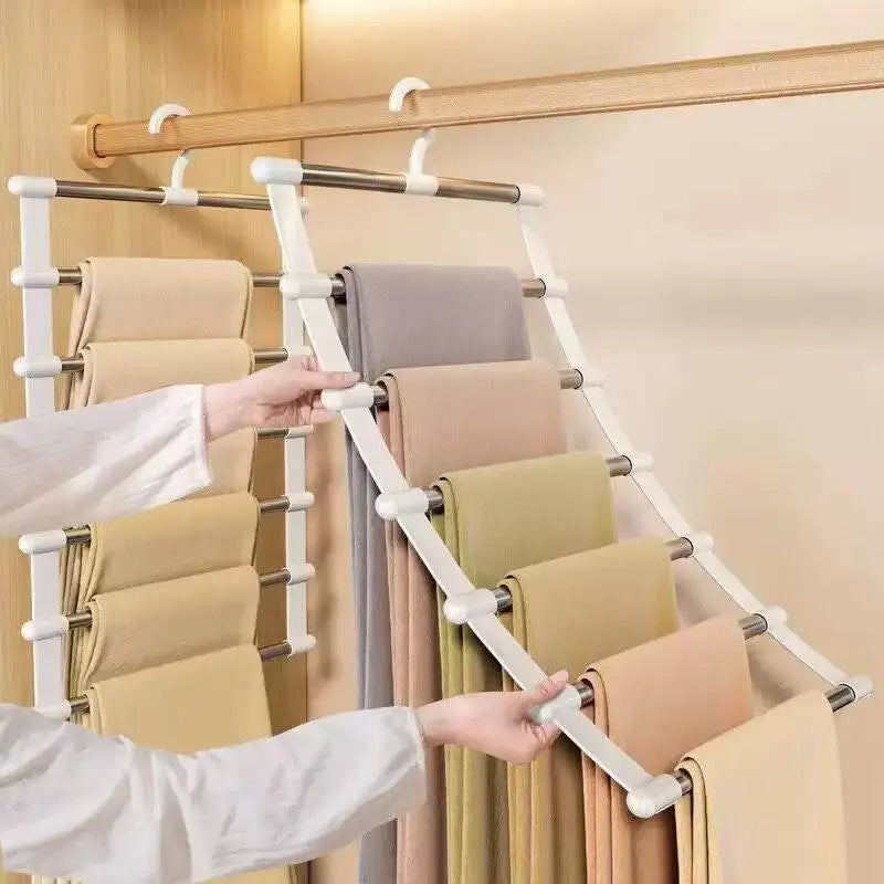Multi-Layer Pants Hanger Space Saving Closet Organizer Foldable Trousers Clothes Rack Wardrobe Storage with Non Slip Clips