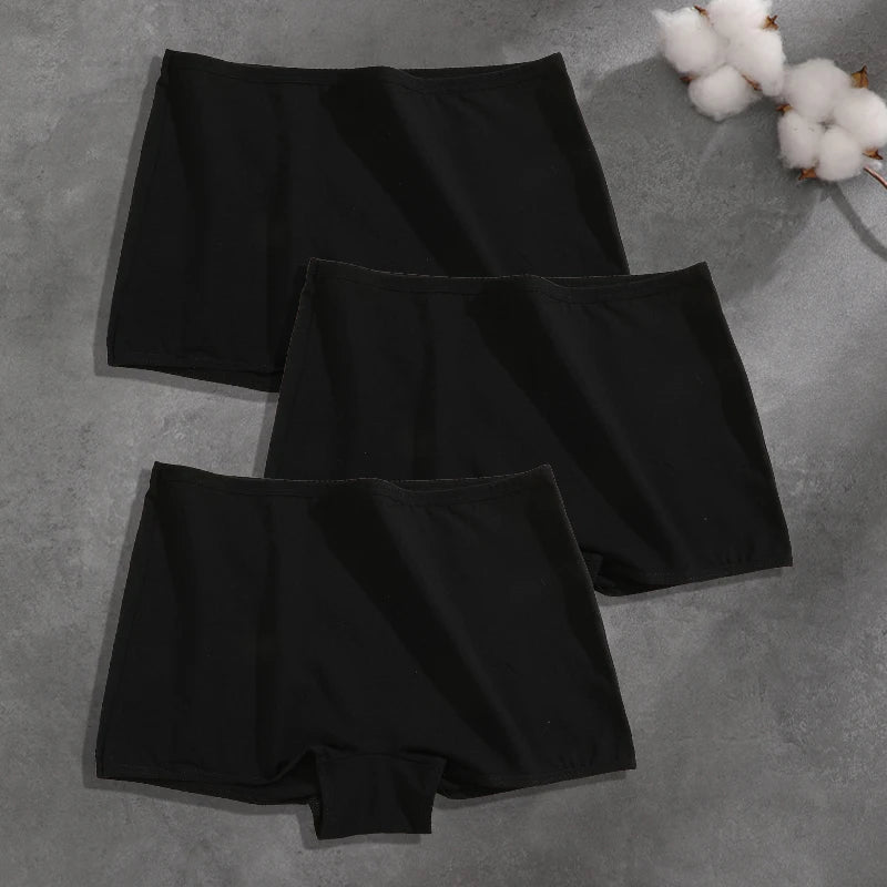 FINETOO 3PCS Women Seamless Cotton Boxer Short Solid Color High Rise Elastic Underwear Female Breathable Boyshorts Sexy Lingerie