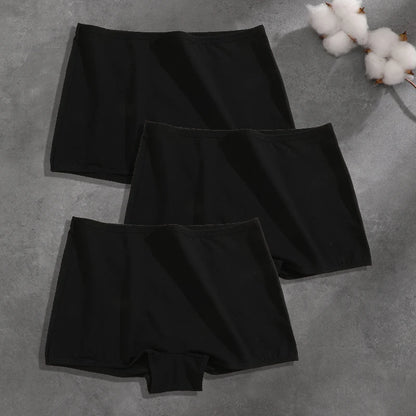 FINETOO 3PCS Women Seamless Cotton Boxer Short Solid Color High Rise Elastic Underwear Female Breathable Boyshorts Sexy Lingerie