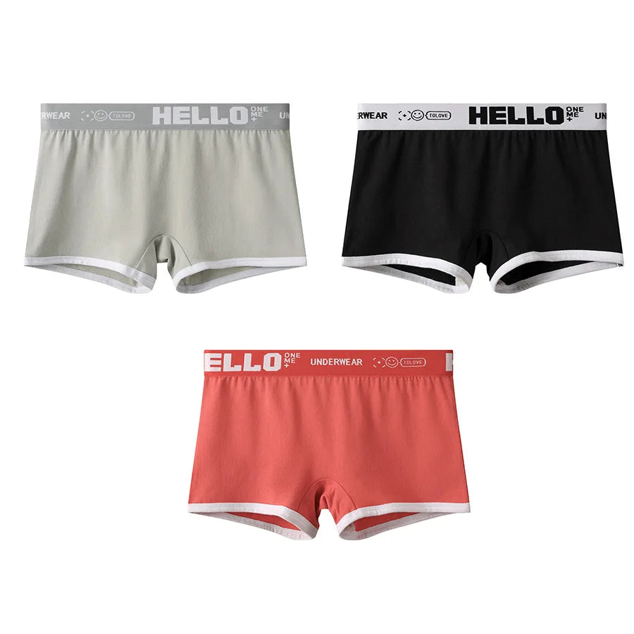 3pcs Set Womens Cotton Boyshorts 45-80kg Boxer Shorts Comfortable Underwear for Women Girl Student Breathable Soft Sexy Panties