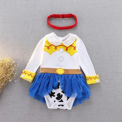 Baby Girl New Summer Bodysuit Cartoon Princess Jumpsuit Children's Long Sleeved Infant Girls Halloween Role Play Clothing H3924