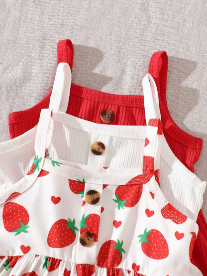 Newborn baby girl summer style white/orange full print pattern small floral suspender dress three piece set, family gift, comfor