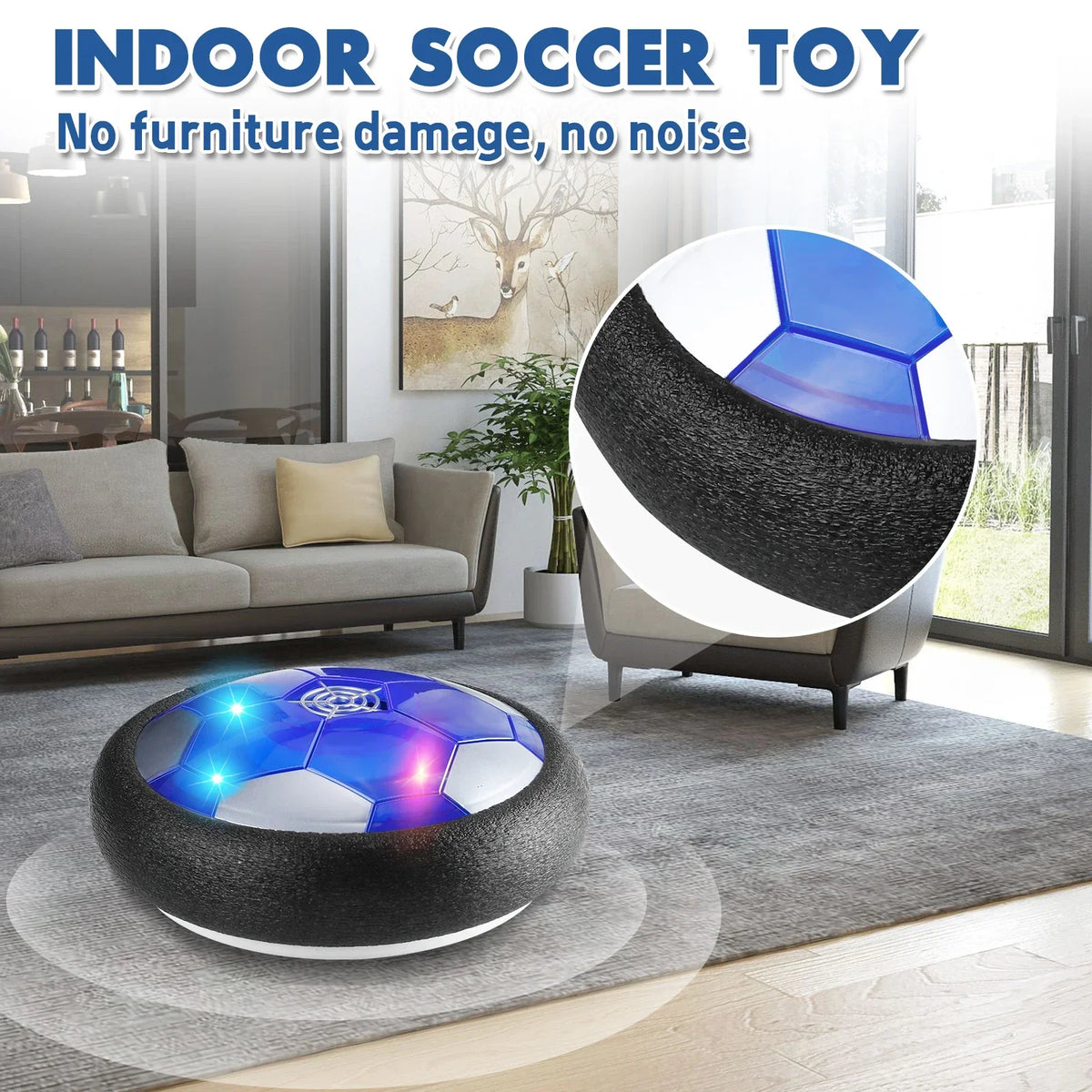 Rechargeable Hover Soccer Ball for Kids - Air Floating Soccer with LED Lights And Foam Bumper Fun Toy for Boys And Girls