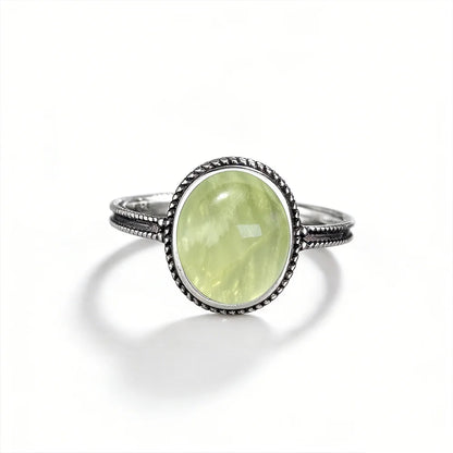 925 Sterling Silver Ring With Natural Prehnite Stone 8*10mm Oval Shape With Crystal Flower Design Gifts Fine Jewelry For Women