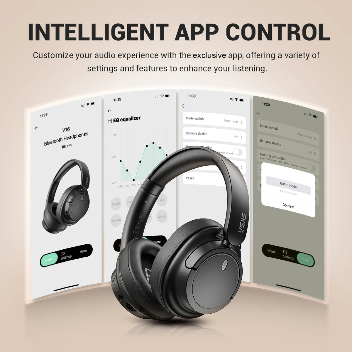 Bluetooth 5.3 Wireless Headphones 90H Playtime 40mm Drivers Over Ear Headset 3.5mm Wired Stereo Bass Pop Sound Modes Multipoint App Control Built In Mic Foldable 197g Deep Bass for iPhone Android PC Mac Music