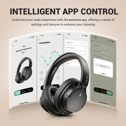 Bluetooth 5.3 Wireless Headphones 90H Playtime 40mm Drivers Over Ear Headset 3.5mm Wired Stereo Bass Pop Sound Modes Multipoint App Control Built In Mic Foldable 197g Deep Bass for iPhone Android PC Mac Music