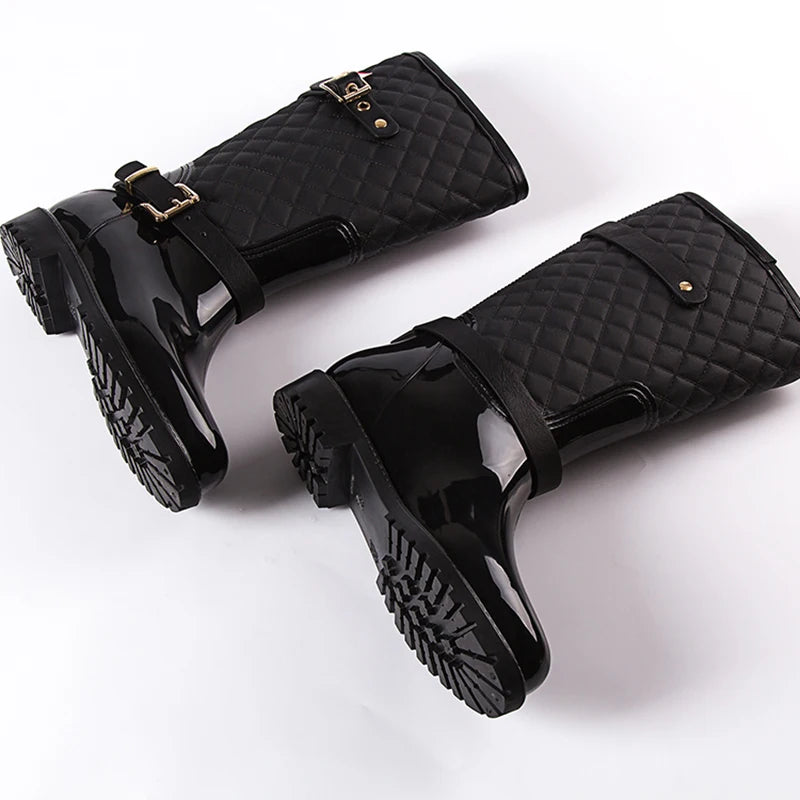 2023 fashion quality water rain shoes warm women's plaidlady rain boots in the rain boots ladys rainboots women boots shoes