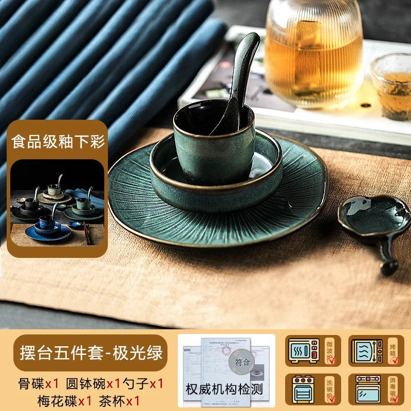 Chinese tableware set plate bowl ceramic combination solid color tableware