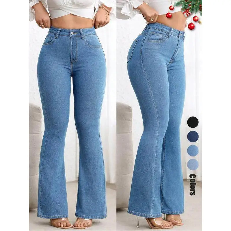 2026 New Women's Elastic Slimming Bell Bottom Jeans Butt Lifting Waist Micro Flared Pants Cotton Natural Waist Denim Jeans