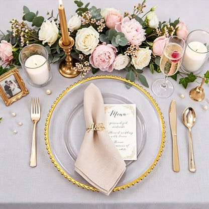 13 Inch Gold Beaded Clear Charger Plates Luxury Set for Wedding Table Dinner Birthday Party Reception Banquet Holiday Home Decor
